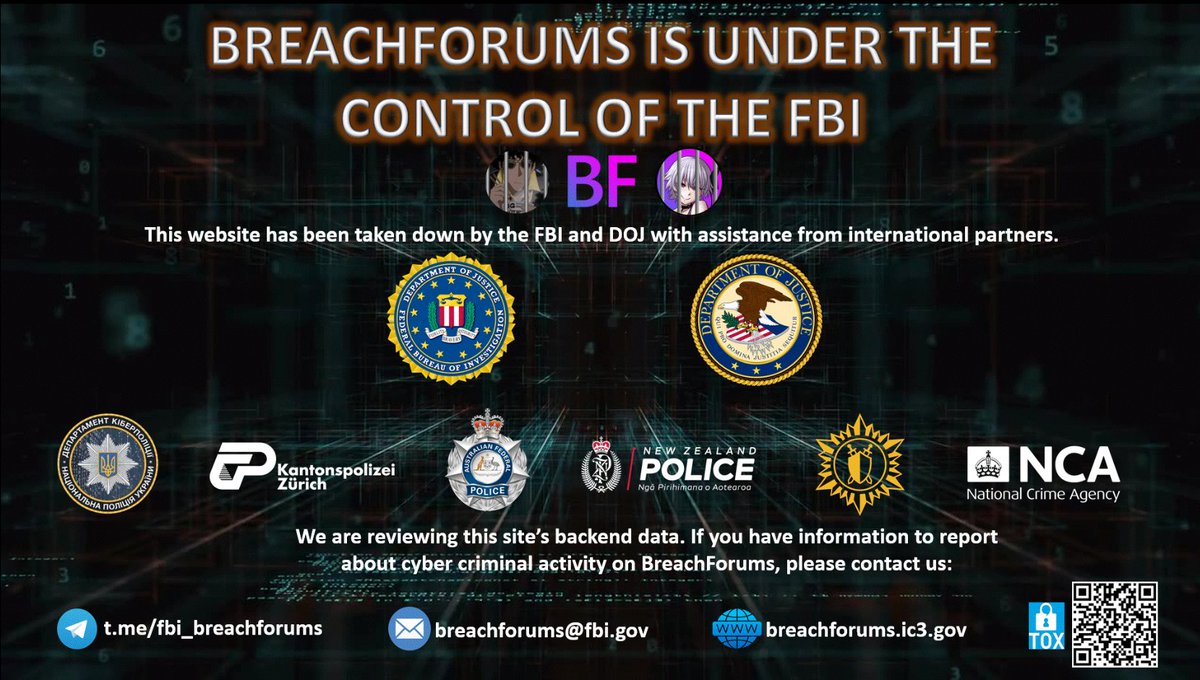 BreachForums appears to have been seized by law enforcement agencies, yet there is no official announcement.

Both the clearnet domain and the TOR domain currently display the following message:

#DarkWeb #BreachForums #cybersecurity