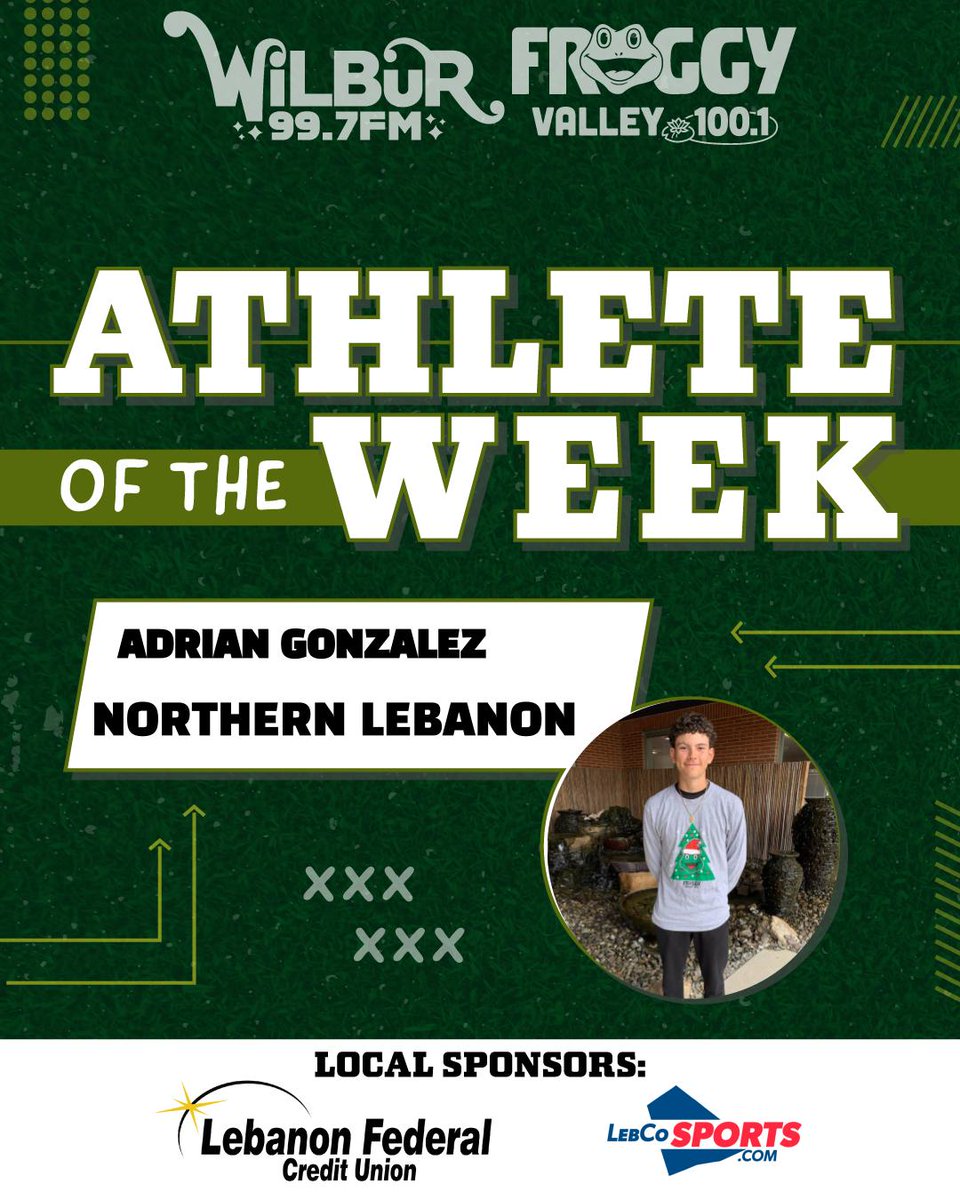 Froggy Valley 100.1 and 99.7 WiLBuR Radio in conjunction with @LebCoSports1 and @LebanonFCU present The Athletes of the Week for the week ending May 5th! Our first Male Athlete of the Week is Adrian Gonzalez from the Northern Lebanon Vikings Baseball Team!