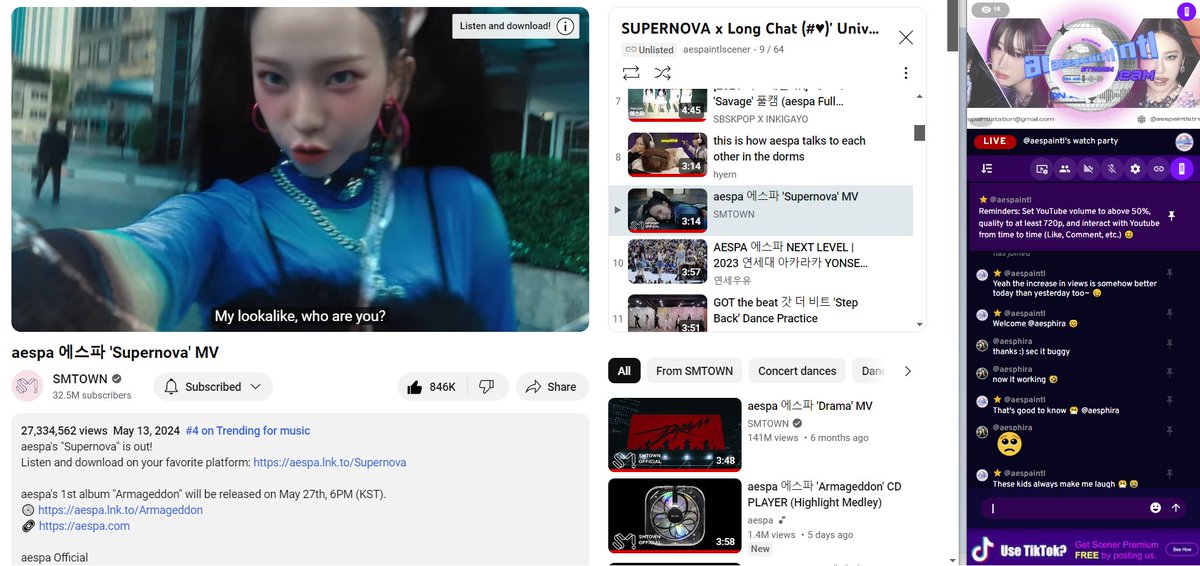 [ YOUTUBE UPDATE ] ‘Supernova’ MV has surpassed 27,000,000 views ☄️ 28M views 🔜 Let's keep streaming, MYs! 😁 youtu.be/phuiiNCxRMg?si… You can join us on Scener too! 👇 scener.com/@aespaintl/0mY… #aespa #æspa #에스파 @aespa_official #Armageddon #aespaArmageddon #Supernova