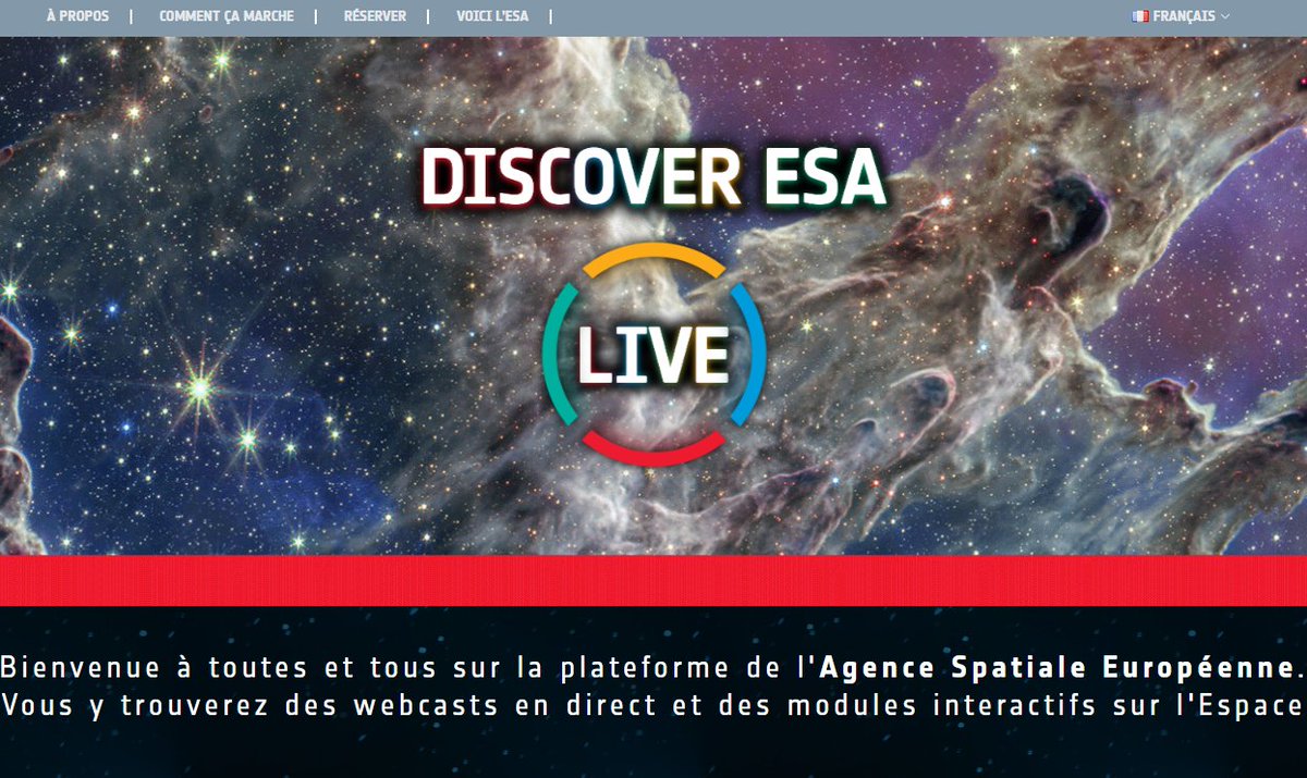 Le saviez-vous? L'Agence Spatiale Européenne (@esa @ESA_fr) propose aux grands et aux petits un rendez-vous hebdomadaire en ligne, GRATUIT, pour en apprendre plus sur les activités de l'Europe dans l'espace. Ce programme s'appelle Discover ESA Live. Parlons-en un peu. #thread⤵️