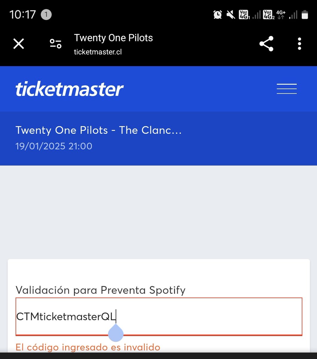 Ju_Win's tweet photo. @Spotify @Ticketmaster  no funciona el código de preventa .. 😒 https://t.co/mZnIfQsVUF