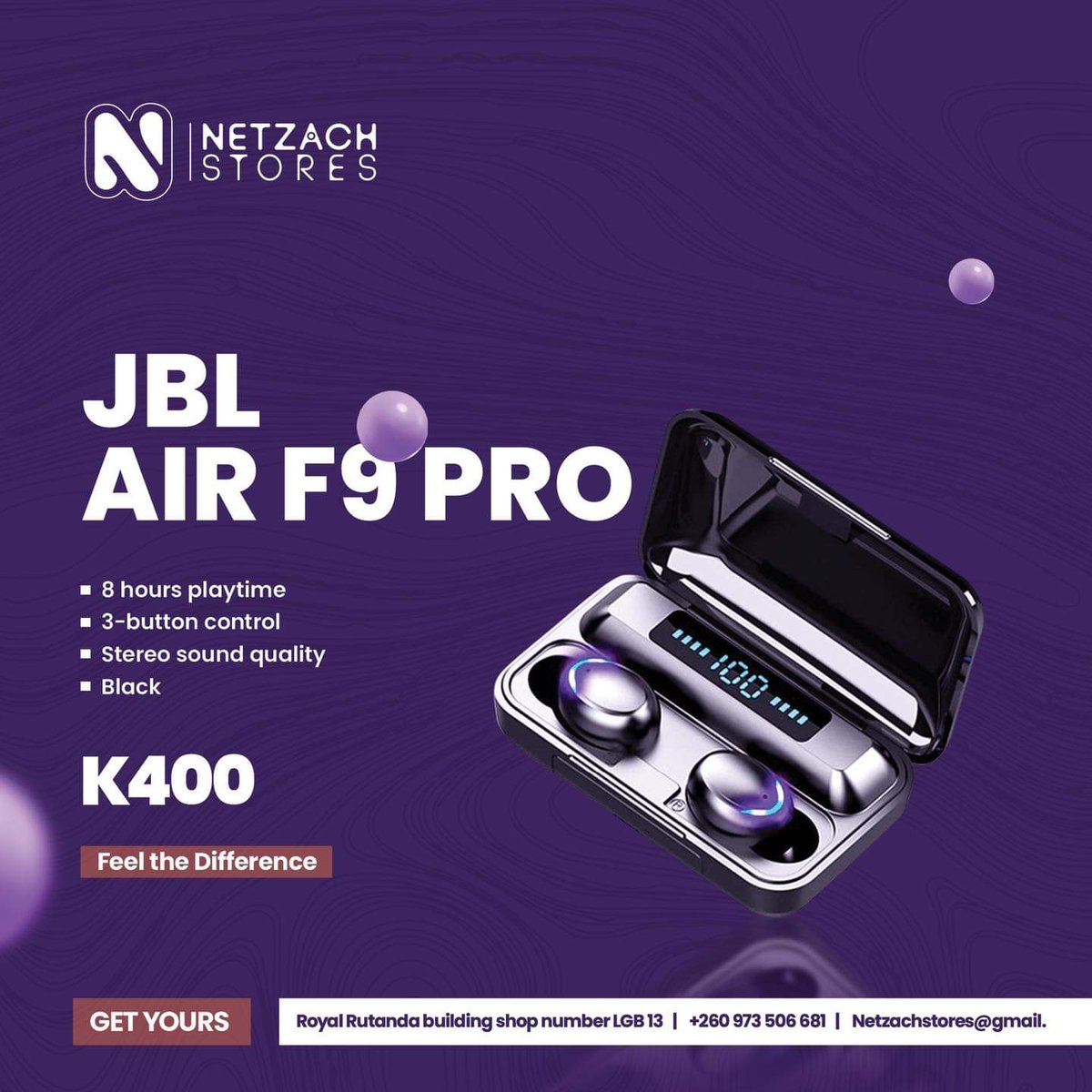 Music is medicine to the soul! Get these JBL AIR F9 PRO for that soothing music experience.

#jblairf9pro 
#netzachstores 
#feelthedifference