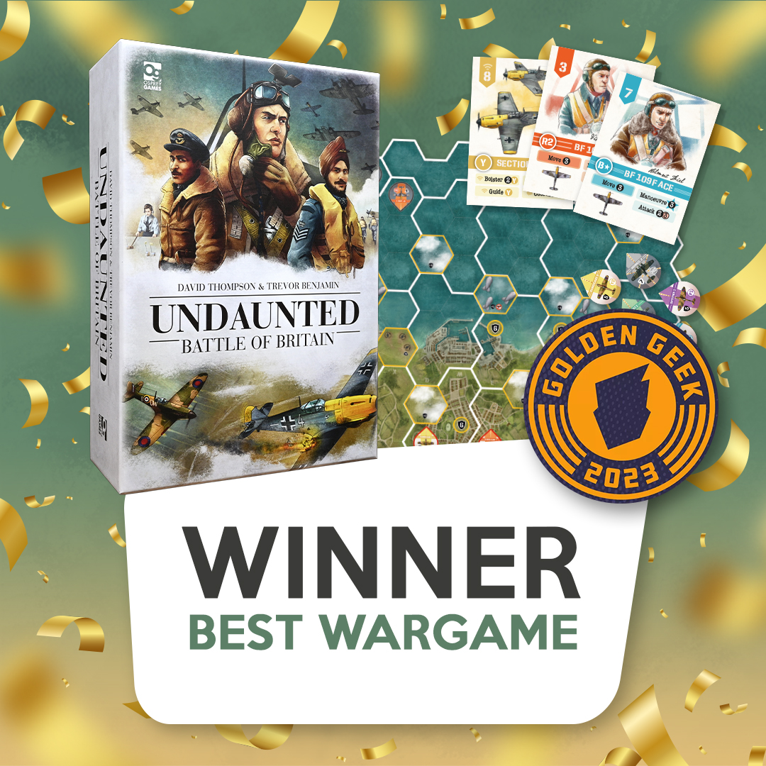 We're so proud Undaunted: Battle of Britain won Best Wargame in this year's <a href="/BoardGameGeek/">BoardGameGeek</a> Golden Geek Awards: bit.ly/4bF2rAc

Huge congratulations to the whole team and especially <a href="/djackthompson/">David Thompson 🇺🇦 🎗️ 💚</a>, <a href="/trevormbenjamin/">Trevor Benjamin</a> &amp; Roland MacDonald 👏

Thank you to everyone who voted 🙏