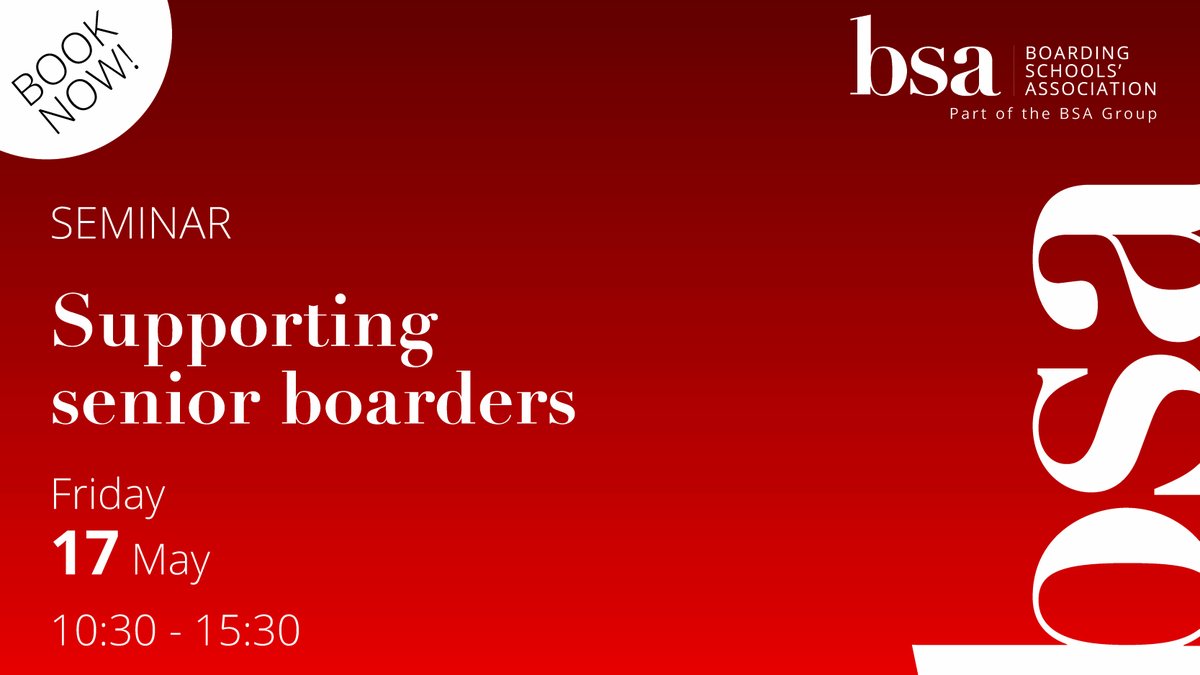 Don’t miss this week’s ‘Supporting senior boarders’ seminar taking place on May 17, 10:30 – 15:30. Book now: ow.ly/IS5450RH6FB