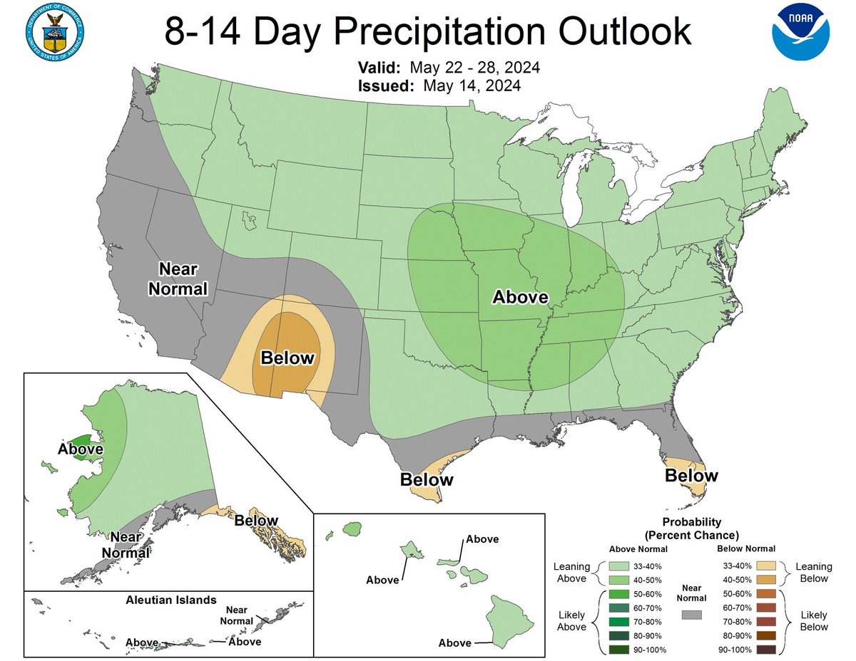 Rainfall in Joliet was well above normal in April (+3.39”) and half way through May we already are above normal for the month (+0.91”). And forecasts from the Climate Prediction Center continues to show above normal rainfall for the remainder of the month. #ilwx