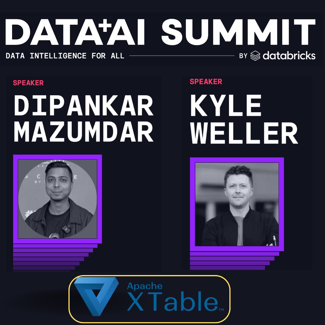 Dipankartnt's tweet image. Super excited to be back speaking at Databricks&apos;s @Data_AI_Summit for the 2nd consecutive time 🎉

This year we are going beyond table formats to talk about interoperability among @apachehudi, @DeltaLakeOSS &amp;amp; #ApacheIceberg with @apachextable.

Joined by the amazing @KyleJWeller!