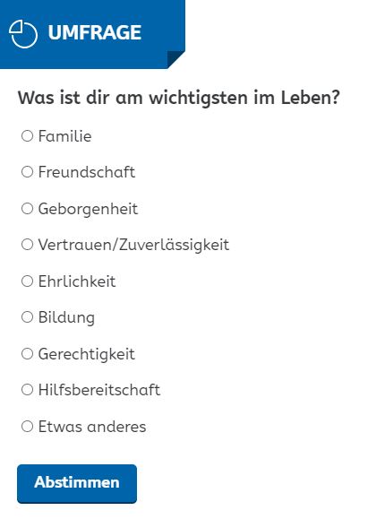 Was ist euch am wichtigsten im Leben? Das fragt FINN gerade auf fragfinn.de in einer Umfrage die fragFINN-Nutzer*innen. Bisher ist #Familie bei den Kids auf dem ersten Platz, gefolgt von #Freundschaft, "etwas anderes" und #Gerechtigkeit! #Werte #InternetfürKinder