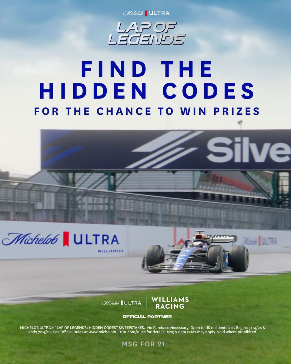 Want a chance to win exclusive Lap of Legends and @WilliamsRacing prizes? Here’s the deal.​ ​ 🏁 Find the 4 hidden codes in the first-ever real vs. virtual race here: bit.ly/LapOfLegends 🏁 Comment the codes below with #LapOfLegends and #Sweepstakes ⬇️​ 🏁 Need a clue? Spot