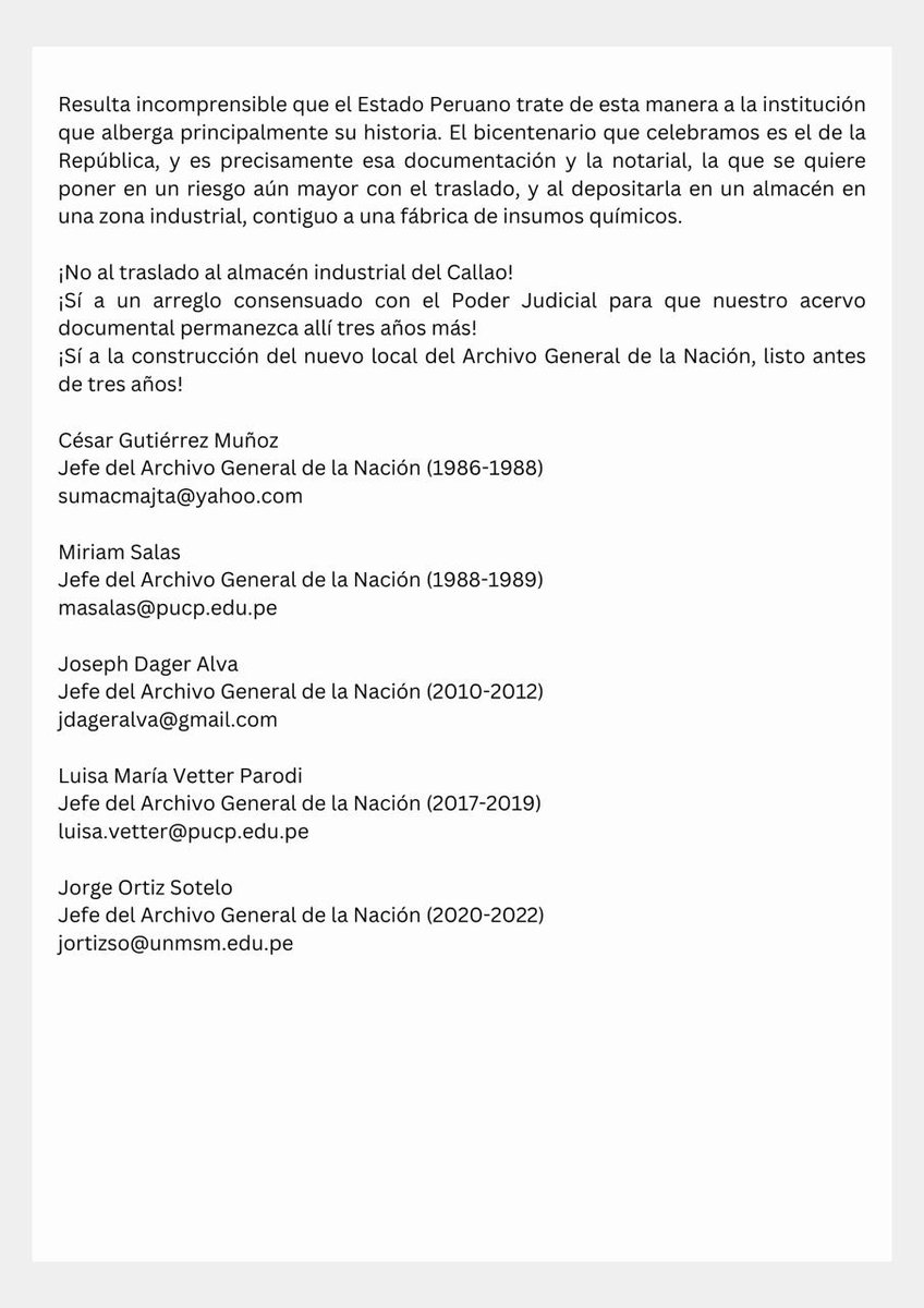 DagerJoseph's tweet photo. Hoy 15 de mayo, aniversario de la fundación del Archivo General de la Nación, comparto este pronunciamiento

#AGNnoseva #NoAlTraslado #SalvemosNuestraHistoriaPeru https://t.co/pS2adjhZsI
