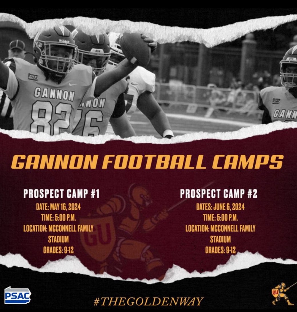 I will be camping at Gannon Tomorrow and can’t wait to meet the Coaching staff and get straight to work!!!! @CoachGlass2 @CeltsFootball @BigMarshMello72 @coachkage