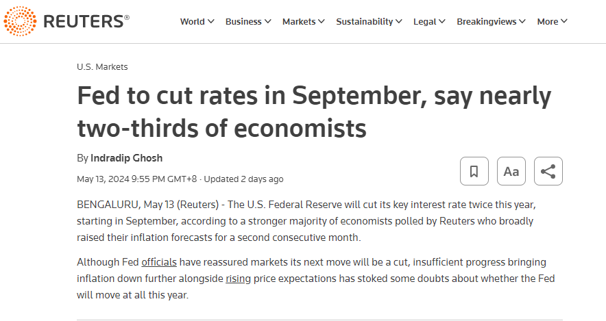 US inflation falls to 3.4%. 

I think the US Fed will certainly cut interest rates once or twice by the end of 2024.

I will continue putting more weight on #Bitcoin, cryptocurrency and emerging markets.