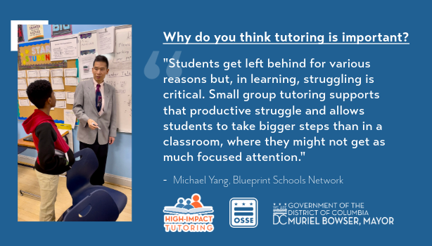 Hundreds of OSSE funded high-impact tutors serve DC. students to support their academic & social-emotional growth. Tutors play a crucial role in overcoming learning disruptions & longstanding opportunity gaps in the District. Meet Michael Yang. #FacesOfHIT #HITinAction #OSSEHIT