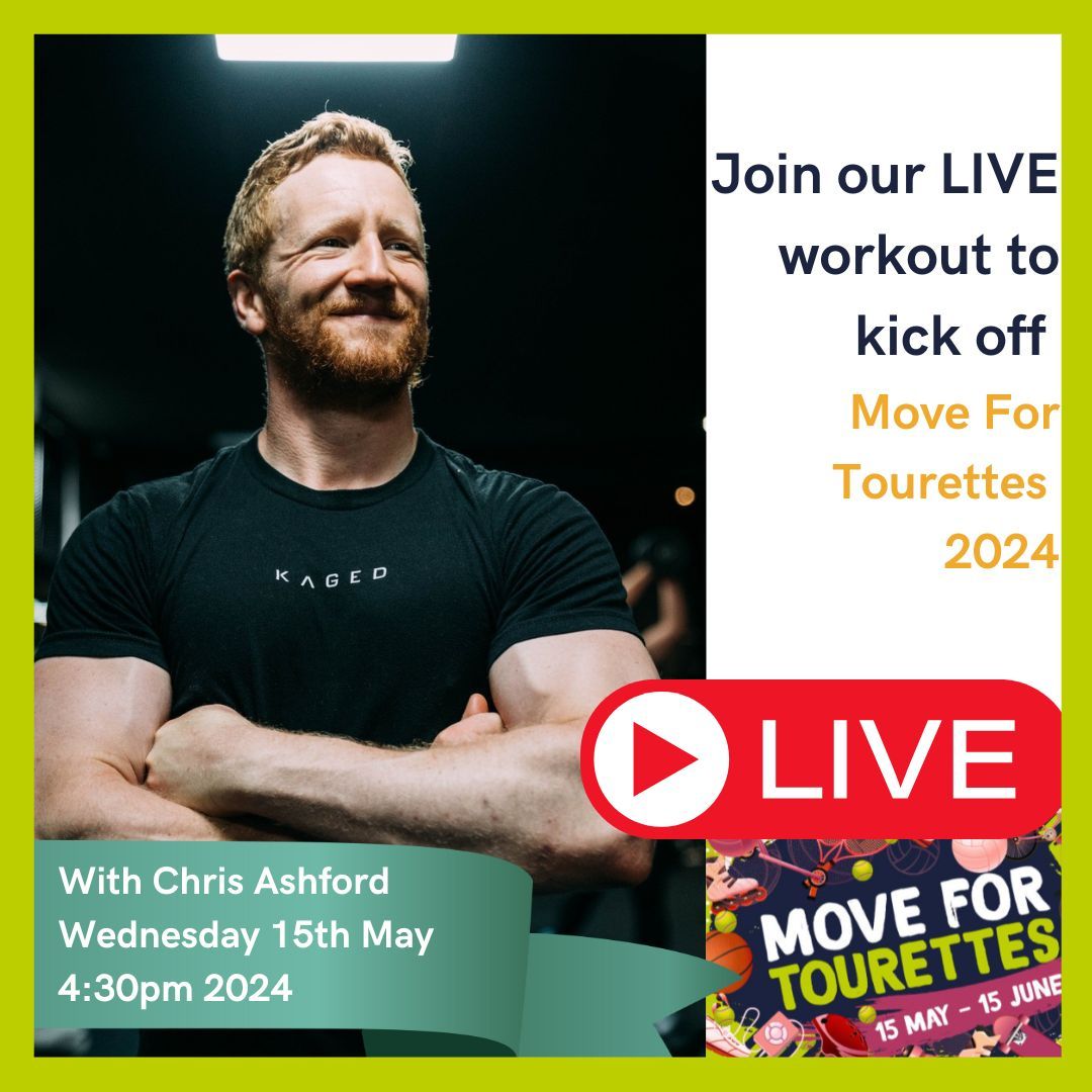 🎉 ONE HOUR TO GO 🎉

🗓️ Save the date: Wednesday, May 15th
🕒 Time: 4:30pm (so the kids can join in too)!
📍 Where: TA Facebook page! 

Chris, who has Tourette's himself, is eager to meet you and lead us in an energizing workout!

 #MoveForTourettes #LiveWorkout #CommunityEvent