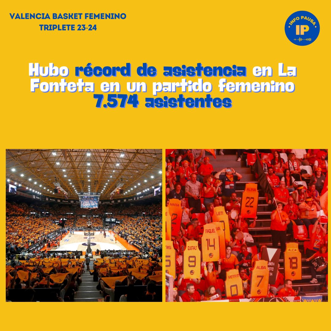 info_pausa's tweet photo. 🏟️La Fonteta acogió a 7.574 personas, nuevo récord de asistencia para el pabellón en un partido de Liga Femenina. https://t.co/X2iTnJoS2H