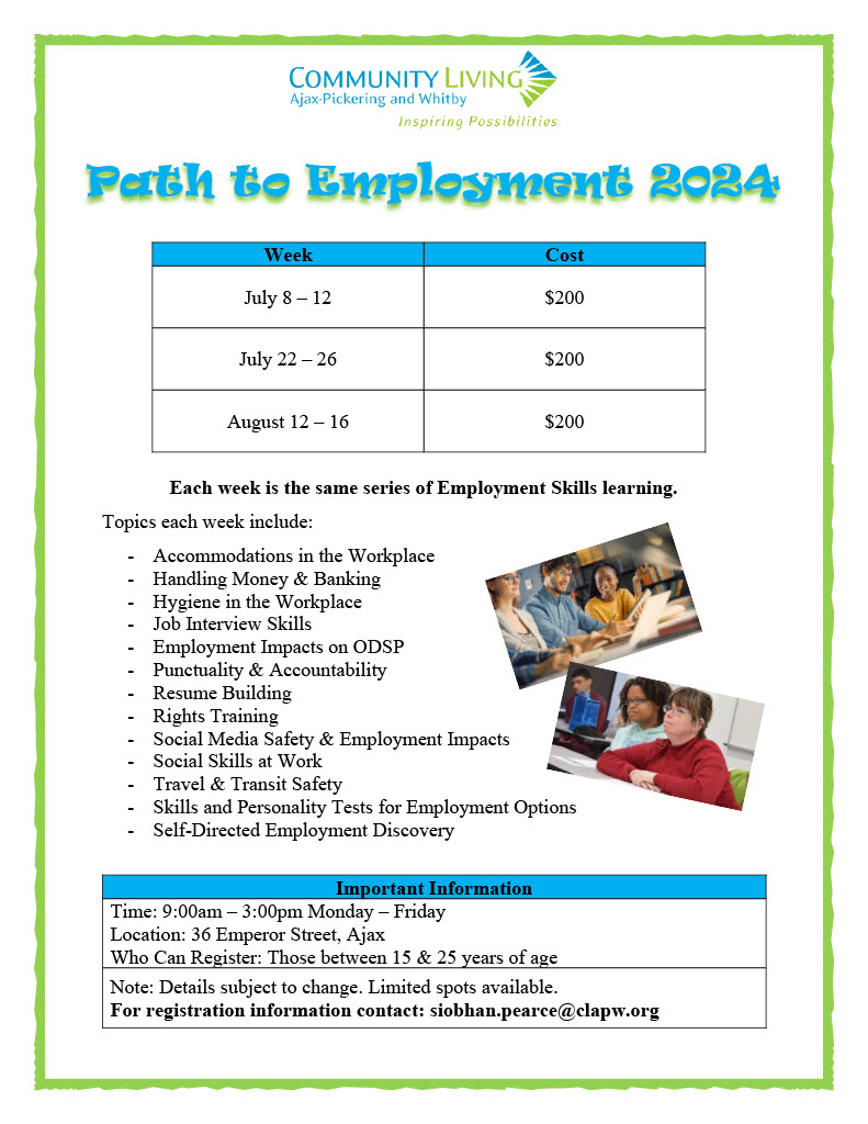 📷 Exciting Opportunity for Community Living Ajax-Pickering and Whitby Youth!
Join us for a fantastic series of workshops designed to prepare you for the workplace! Don't miss out on this amazing opportunity to boost your skills and confidence! #YouthWorkshops #EmploymentSkills