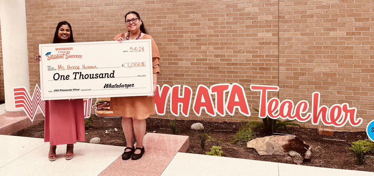 Congratulations to @Uroosabhussain for winning the @Whataburger What-A-Teacher of the year award for 23-24 school year in @AliefISD at @Aliefsneed Thank you @_bosslady99 for nominating such an amazing teacher to receive this award! @AliefFoundation