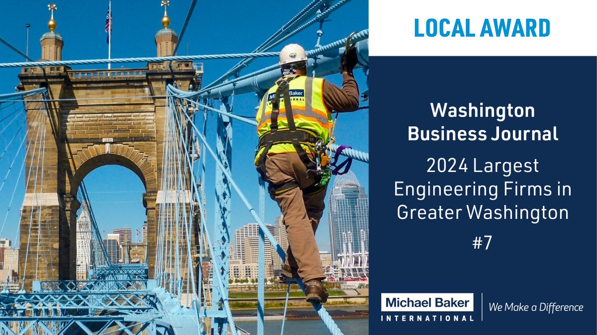 Michael Baker International was recently ranked #7 on the Washington Business Journal’s 2024 Largest Engineering Firms in Greater Washington list. Read the list: lnkd.in/eYawuNuG