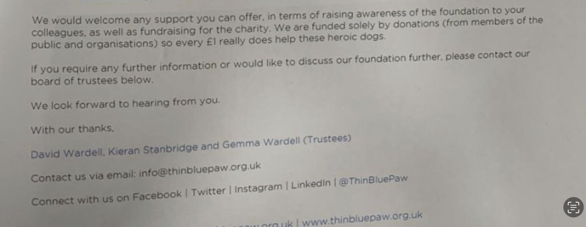 Mr Stanbridge Chair ThinBluePaw RPDCharity appears proud of fact only 26p in every £1 Donated Supports RPDs
Q = Where does other 74p Go ?
(Source 3 x Published Accounts Yr End 31/3/23)
TBP have stated every £1 counts (less 74p)🤔

He’s happy to Abuse/Harass people for asking Q’s