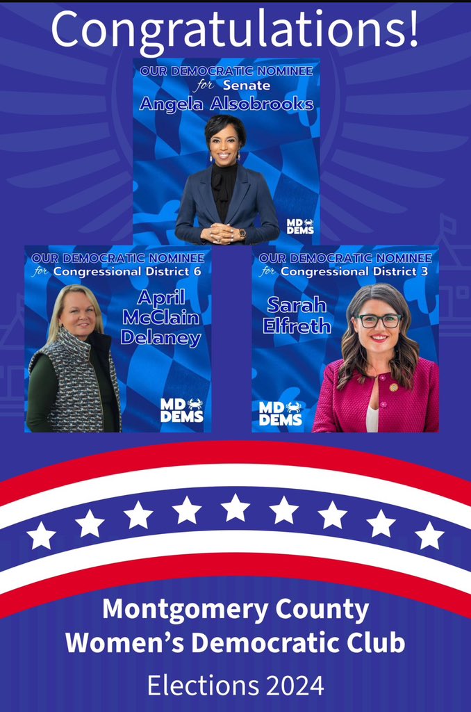 Come November, Maryland will be sending these three women to Congress! WDC congratulates all the Maryland Democratic Nominees for 2024!”