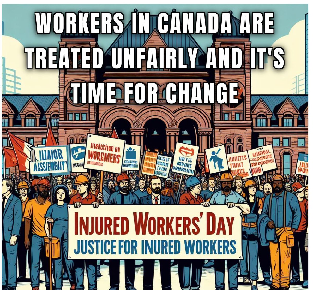 Workers in Canada are treated unfairly and it's time for change! Join us on June 1st for #InjuredWorkersDay as we demand justice for injured workers. Together, we can make a difference! ✊ #WorkersRights #Solidarity