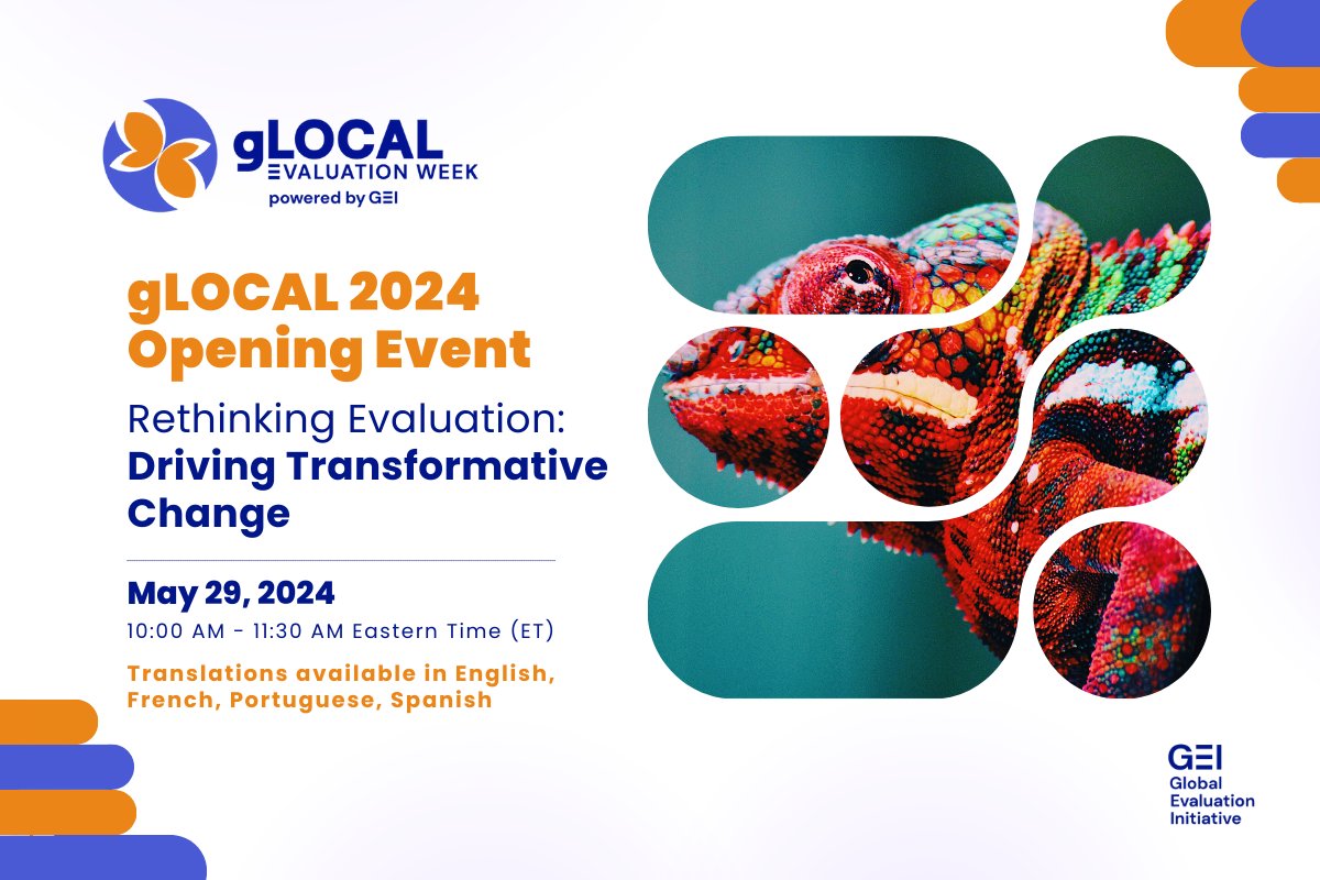It's happening! Join us for the big launch of 2024 #gLOCAL Evaluation Week on May 29. We're kicking things off with a virtual discussion on how #evaluation can drive transformative change. 

Let's launch #gLOCAL2024 together! Sign up for the grand opening: bit.ly/3QMTqwX