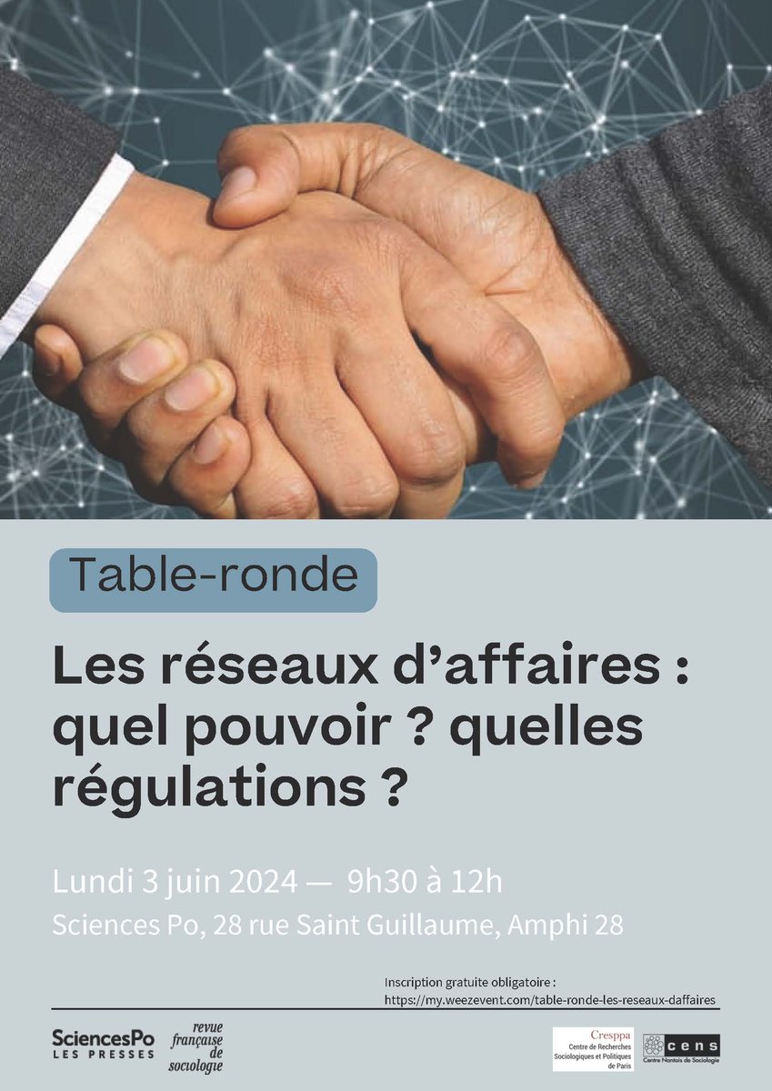 rfs_revue's tweet photo. Table-ronde | Les réseaux d’affaires : quel pouvoir ? quelles régulations ?
Inscriptions : https://t.co/8S0Hoq6pnl https://t.co/yifG0nNYis