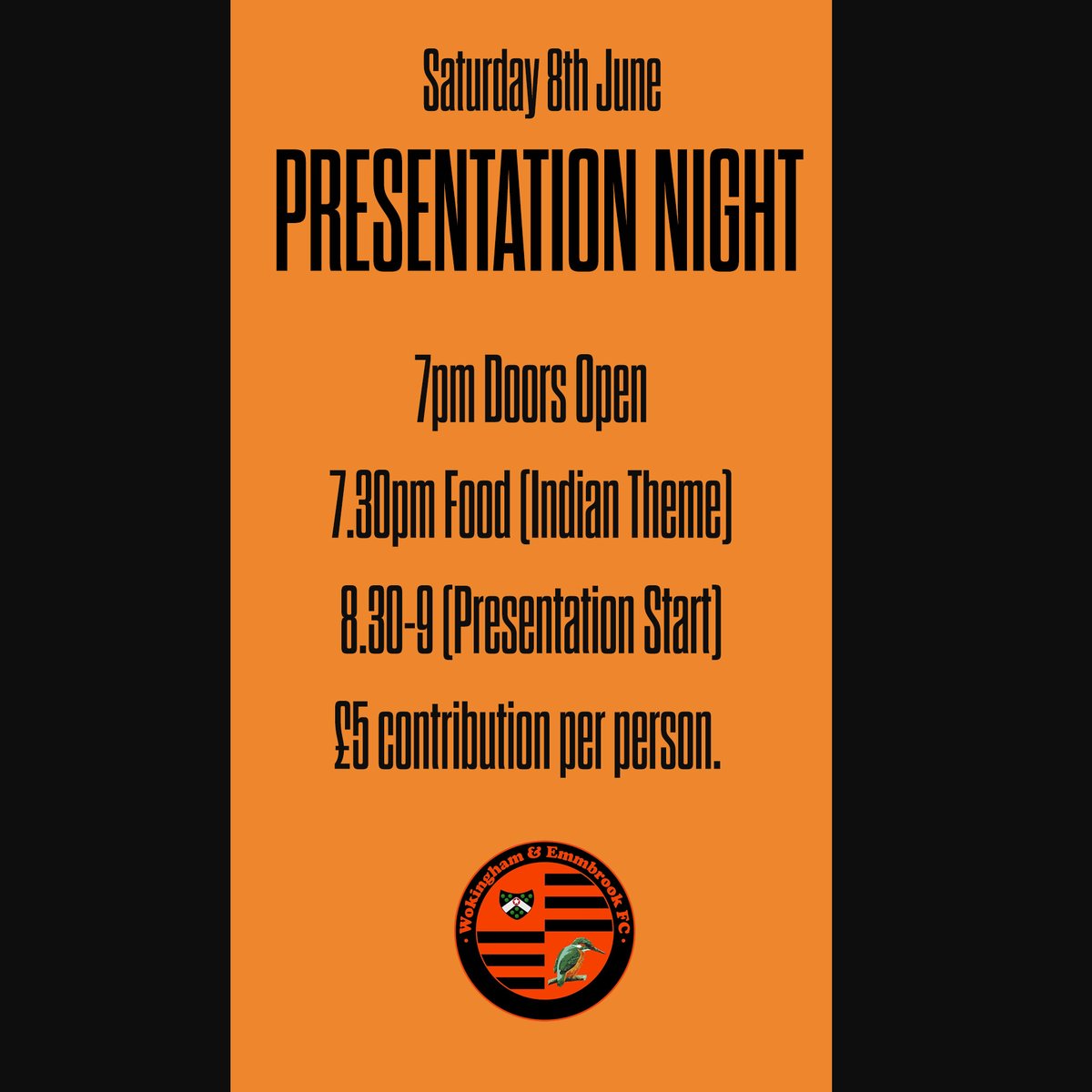 🏆🥁 Drum roll please........

Our presentation evening has been confirmed for the 8th June with an Indian food theme!

If you are interested in joining us at Lowther Road please email 'treasurer@wefc.club' 📨⏳