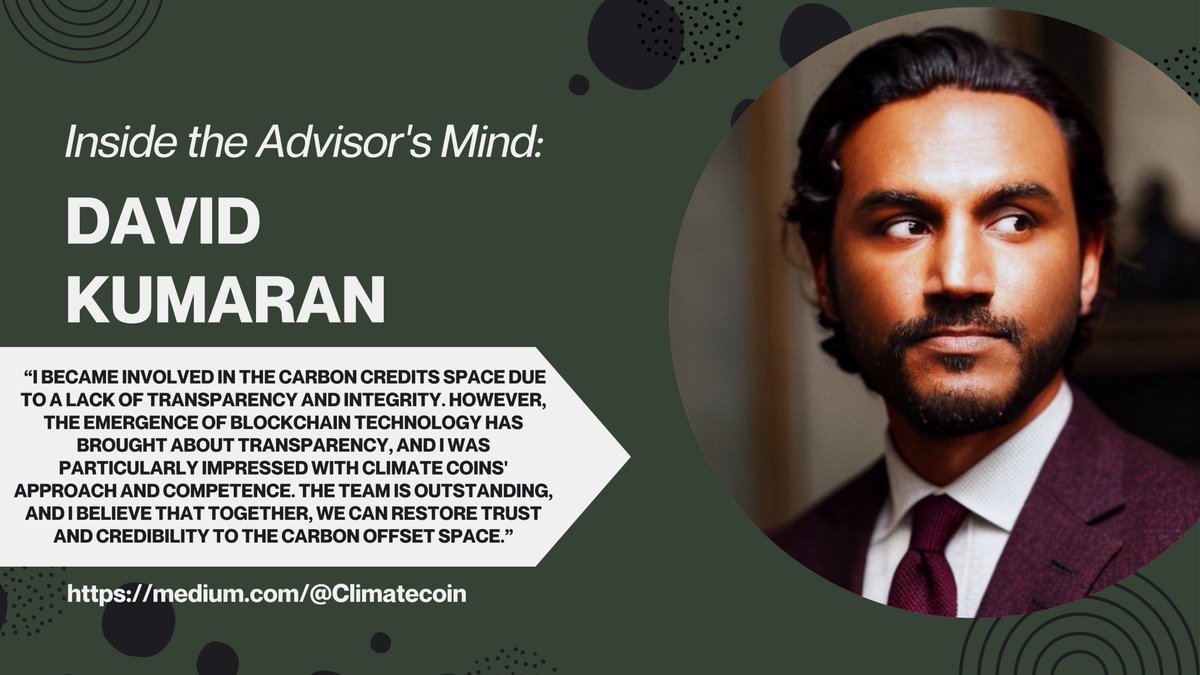🌟 New Interview! 🌟

We're thrilled to share our latest Medium article with all of you📰

We've interviewed David Kumaran, an expert in the web3 world and one of our key advisors at Climatecoin!⛓️

Read the full interview on👇
medium.com/@Climatecoin/6…
 
#Interview #Medium