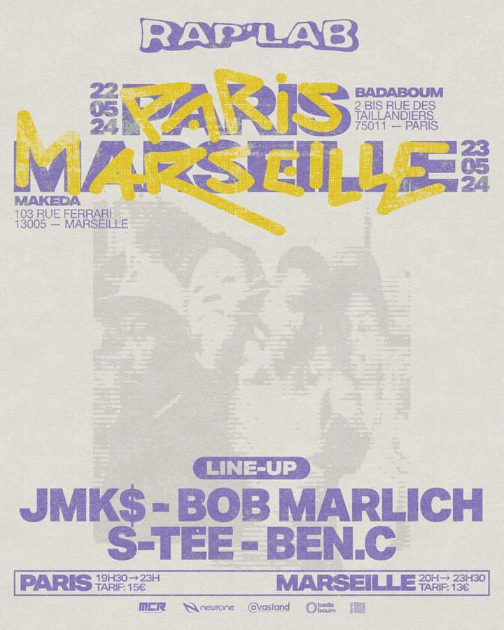 InflowOfficiel's tweet photo. 🔥 Ça dit quoi la semaine prochaine ???

Ici on vous propose l’event RAP’LAB avec une affiche de fou : JMK$, Bob Marlich, S-Tee et Ben C 🥵🥵

En plus, ils seront le mercredi 22 mai à Paris et le jeudi 23 à Marseille 🥷 https://t.co/mQJeoIxYDS