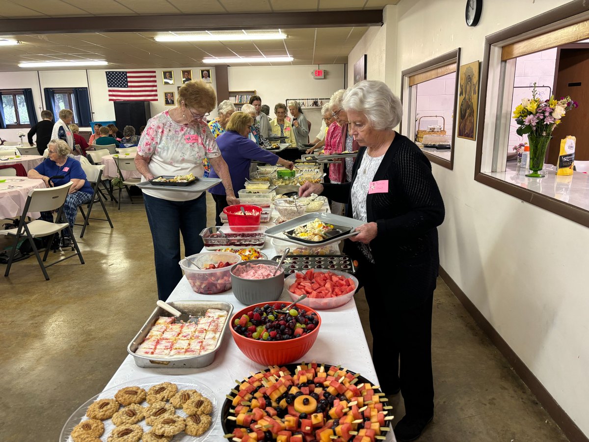 CathMsngr's tweet photo. PAR-TEA TIME! The Altar and Rosary Society of St. Joseph Parish in North English hosts a Salad Luncheon and Tea annually around Mother’s Days, inviting local women of all faiths to participate. This year’s event drew in about 80 people. https://t.co/RgPUsWpsQR