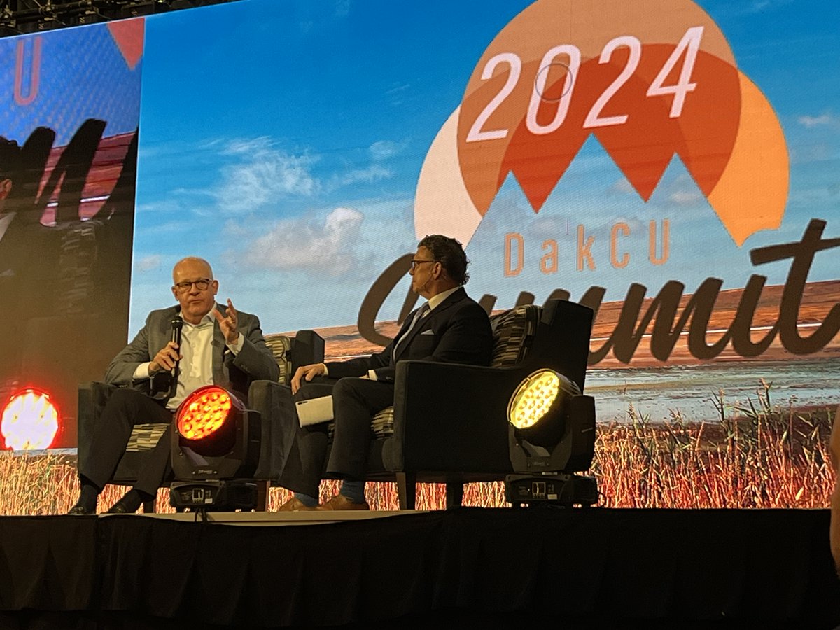 Our Board Chair Brian Schools discusses the future of the #CreditUnion industry and the transformation to form America’s Credit Unions with fellow board member and @DakotaCUA President/CEO @jeffgolson at their 2024 Summit.