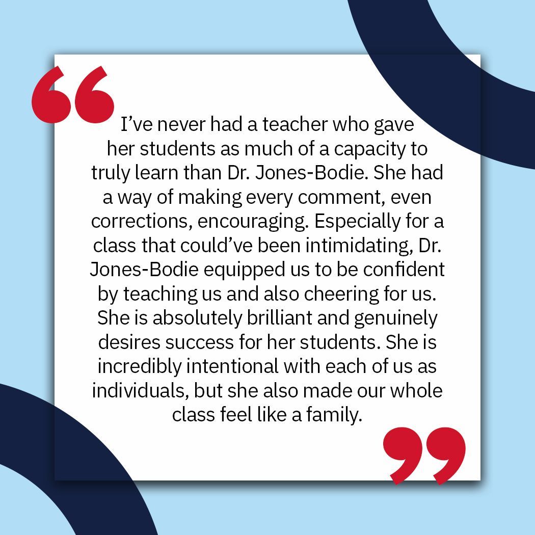 Ashley Jones-Bodie was selected as this year's recipient of the Kevin Malloy Award for Outstanding Teacher of Public Speaking. In memory of Kevin Malloy, a member of our Speech faculty who lost his life in 2020, the award acknowledges a Speech faculty member annually.