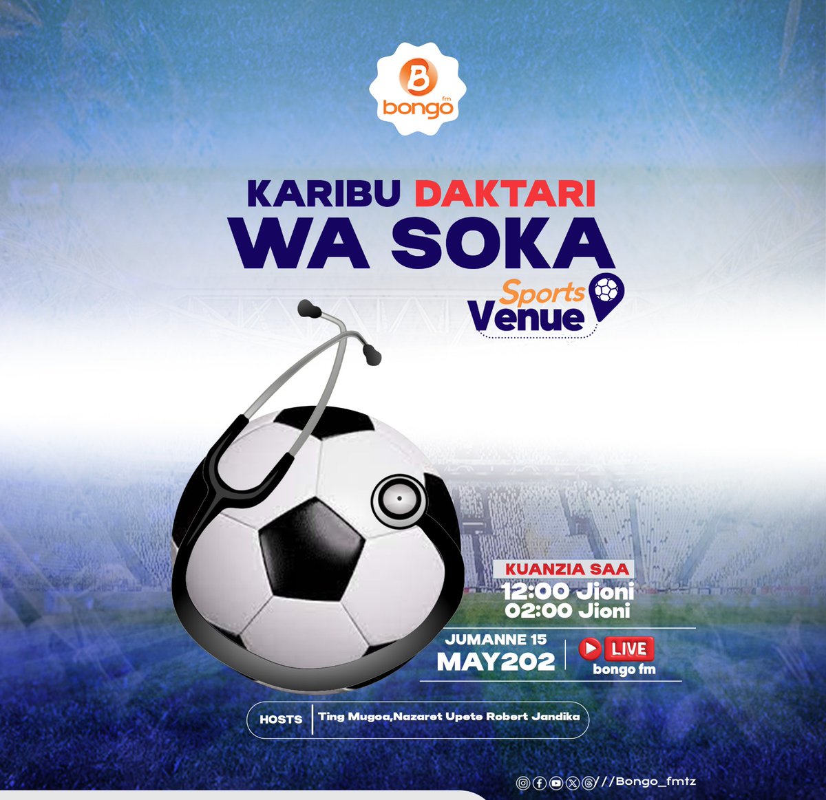 oscarnickson20's tweet photo. Leo kwenye Sports Venue ya @dunia_mpya tunamshusha Daktari wa Soka usikose kuanzia saa 12:00 jioni mpaka saa 02:00 Usiku 
 
@oscarnickson20 @takwimuzamichezo @emmanuelmwayombojr @mwambangoma_tz
#BongoFM #duniampya https://t.co/YTxPa6hRje