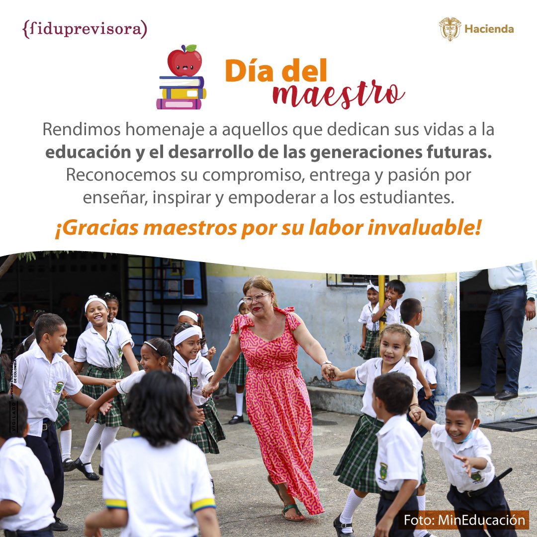 En el Día del Maestro, honramos a quienes dedican sus vidas a la educación y al crecimiento de las futuras generaciones. Apreciamos su compromiso, dedicación y pasión por enseñar, inspirar y empoderar a los estudiantes. ¡Gracias, maestros, por su labor invaluable! #Fiduprevisora