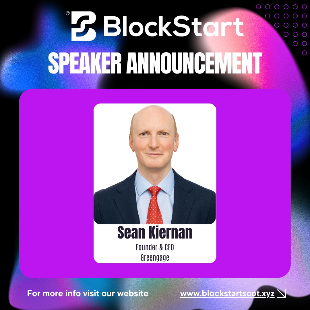 It's our pleasure to announce that Sean Kiernan, Founder and CEO of @GreengageCo, will be speaking at BlockStart in August.

Sean has extensive experience in financial services, having worked in various executive management positions. He founded Greengage after working at Falcon