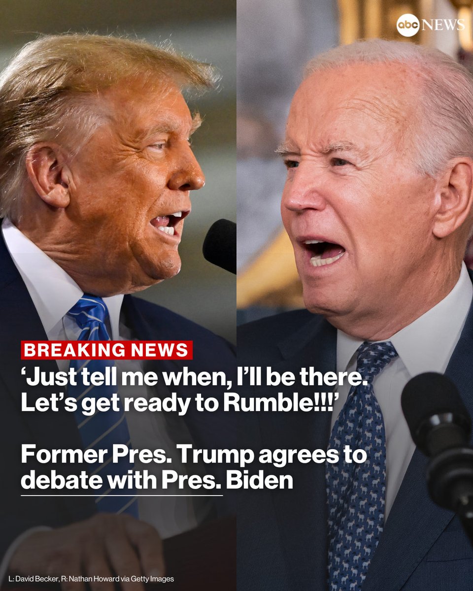 JUST IN: Former Pres. Trump, who skipped all four Republican 2024 primary election debates, said that he is willing to debate Biden during the president's proposed debate dates. Read more: abcnews.visitlink.me/RU_HAh