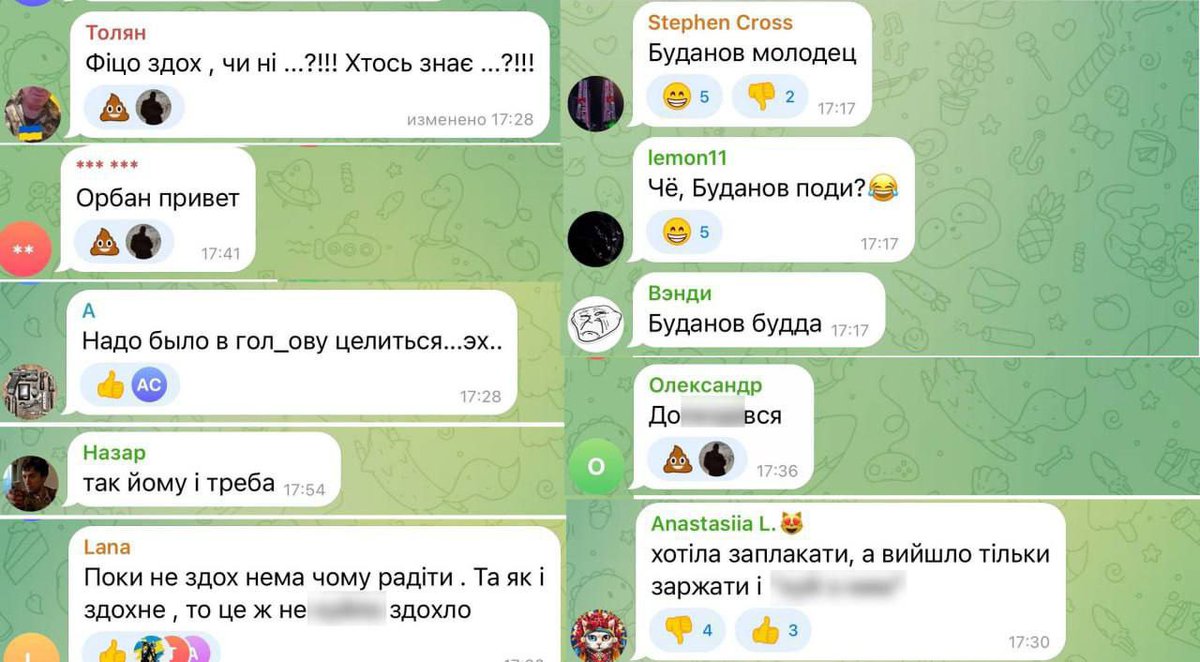 Alcuni esempi delle reazione di utenti ucraini all'attentato al Primo Ministro slovacco: “Avrebbero dovuto mirare alla testa... eh”; “Fico è morto o no? Chi lo sa?'; 'Aggiungere*'; “Finché non muore, non c’è niente di cui essere felice.” [Via t.me/donbassitalia/…]
