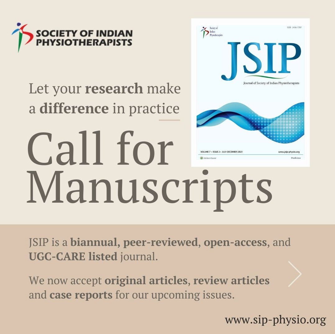 SIP_Physio's tweet image. Share your #Research with other #Physiotherapists through #JSIP

#Physiotherapy #IndianPhysios #GlobalPT #ResearchPapers
