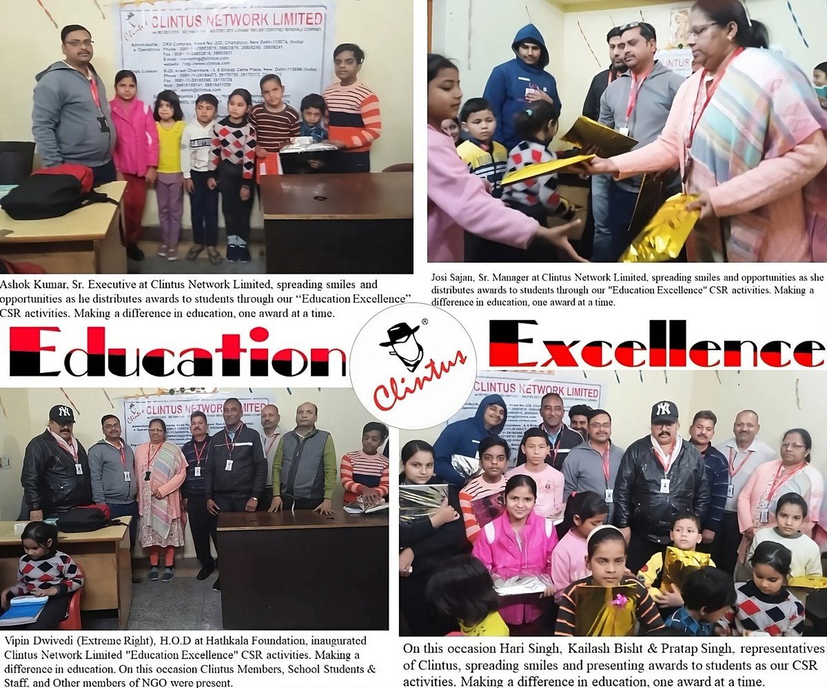 Delighted to share our CSR commitment at Clintus. Celebrated student achievements with Hathkala Foundation. Joined by officials, students & dignitaries. The award distribution function, held at the NGO Office in Masoodpur Dairy, Delhi. #CSR #education #community