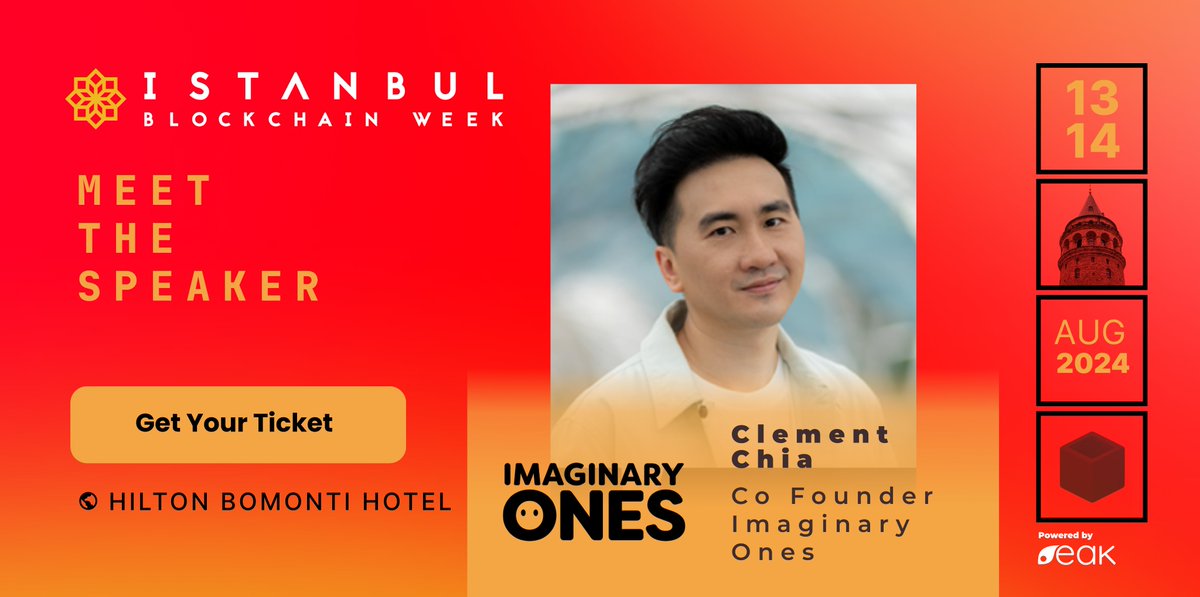 IstanbulBlockWk's tweet image. We are thrilled to welcome @cmttat, Co-Founder of @Imaginary_Ones, to #IBW24 🎉

Clement Chia is a seasoned entrepreneur with over a decade of experience bridging the gap between technology and art. He is the co-founder of Imaginary Ones, Offset, and OFFEO and has been actively