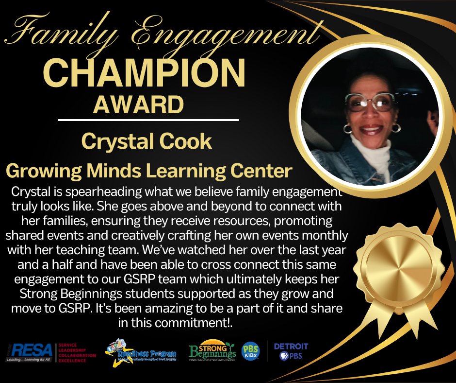 We are proud to introduce the following educators and leaders who were nominated and earned our Early Childhood Services' Family Engagement Champion Awards. Congratulations to Crystal Cook, Deshae Gault, Emilia Vega, Lateice Gaines, and to Samira Hussenini!🥰👏👏