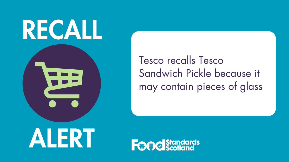 Tesco is recalling Tesco Sandwich Pickle because it may contain pieces of glass. The possible presence of glass makes this product unsafe to eat - bit.ly/3QQm0h1 #foodalert