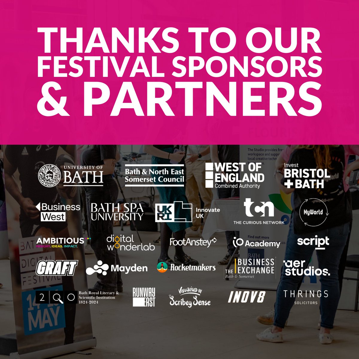 Before we move into the third and final day of #BathDigitalFestival, we want to thank the amazing businesses that have supported the festival this year! 👏 This week is would not be possible without you 💙💚🧡