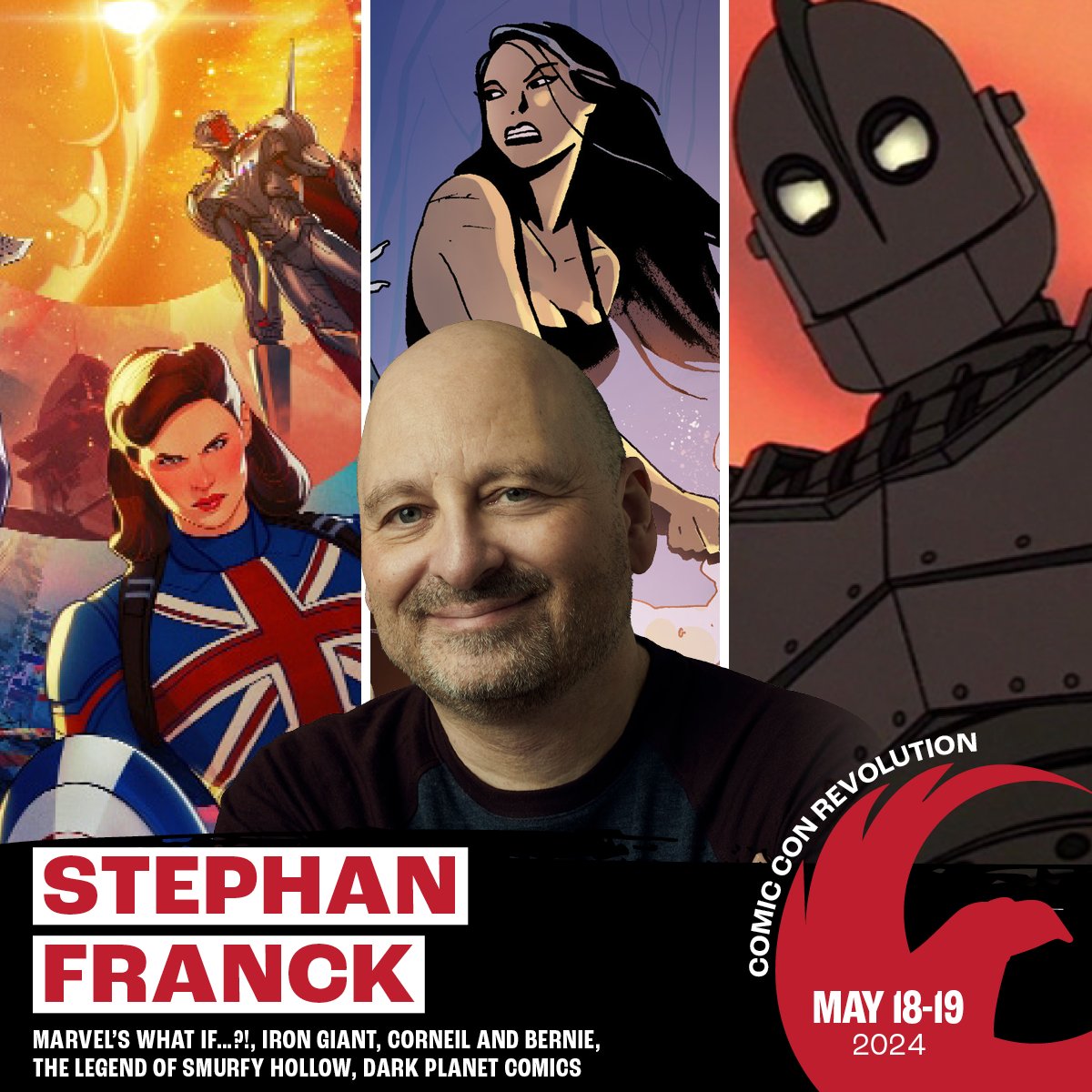 @ComicConRvltn the chillest So Cal show is this WE. Tons of amazing comics + animation guests! I'll be at the @fromdarkplanet and doing an anim panel with @Greg_Weisman @amandadeibert + hanging out w @CharlesStickney @studioskyetiger @jpalmiotti @ericpalicki @HoraToraStudios