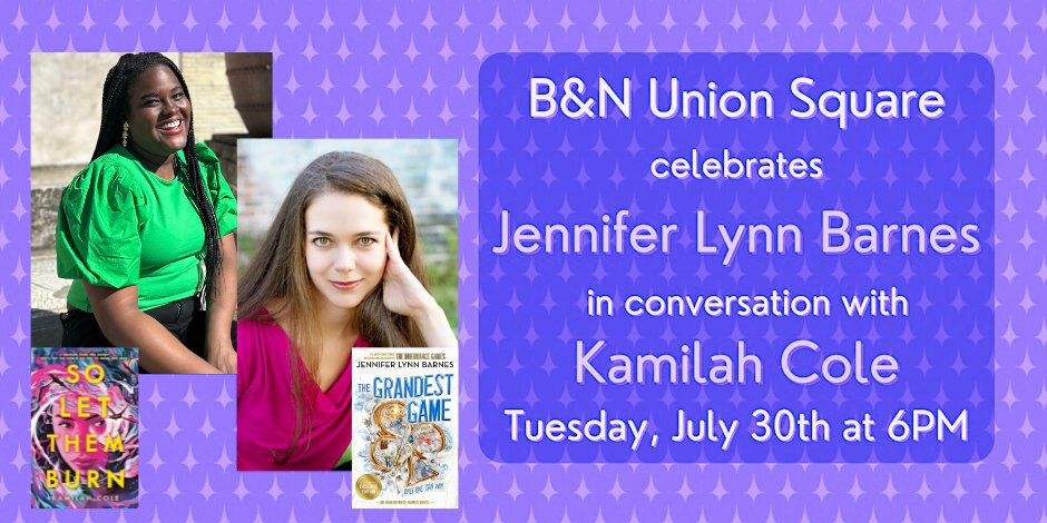 for my new york folks, i'll also be in conversation with @jenlynnbarnes for the release of THE GRANDEST GAME! join us at @BNUnionSqNYC on July 30th! register here: eventbrite.com/e/jennifer-lyn…