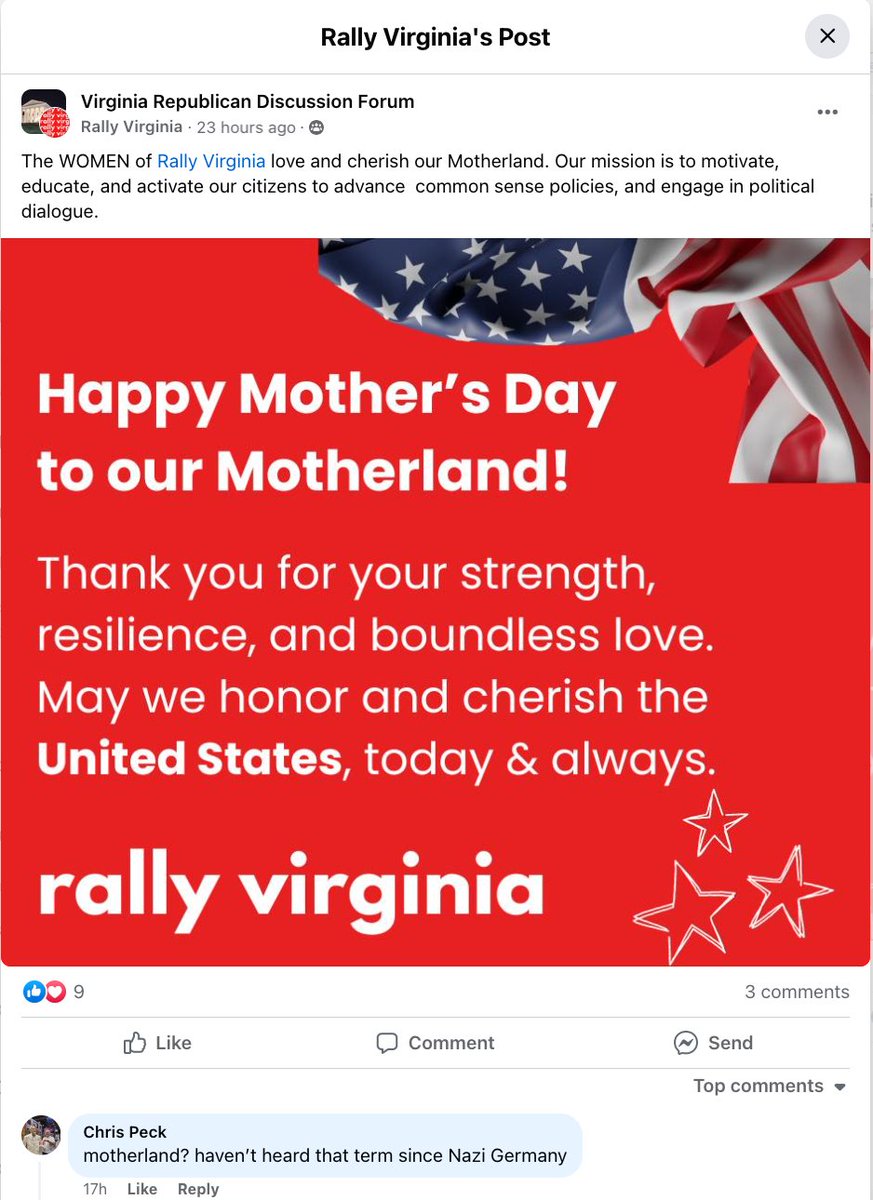 Leave it to the geniuses at @Rally_Virginia to make a simple Mother's Day post seem just a tad too fascist.

#VApol #VAleg