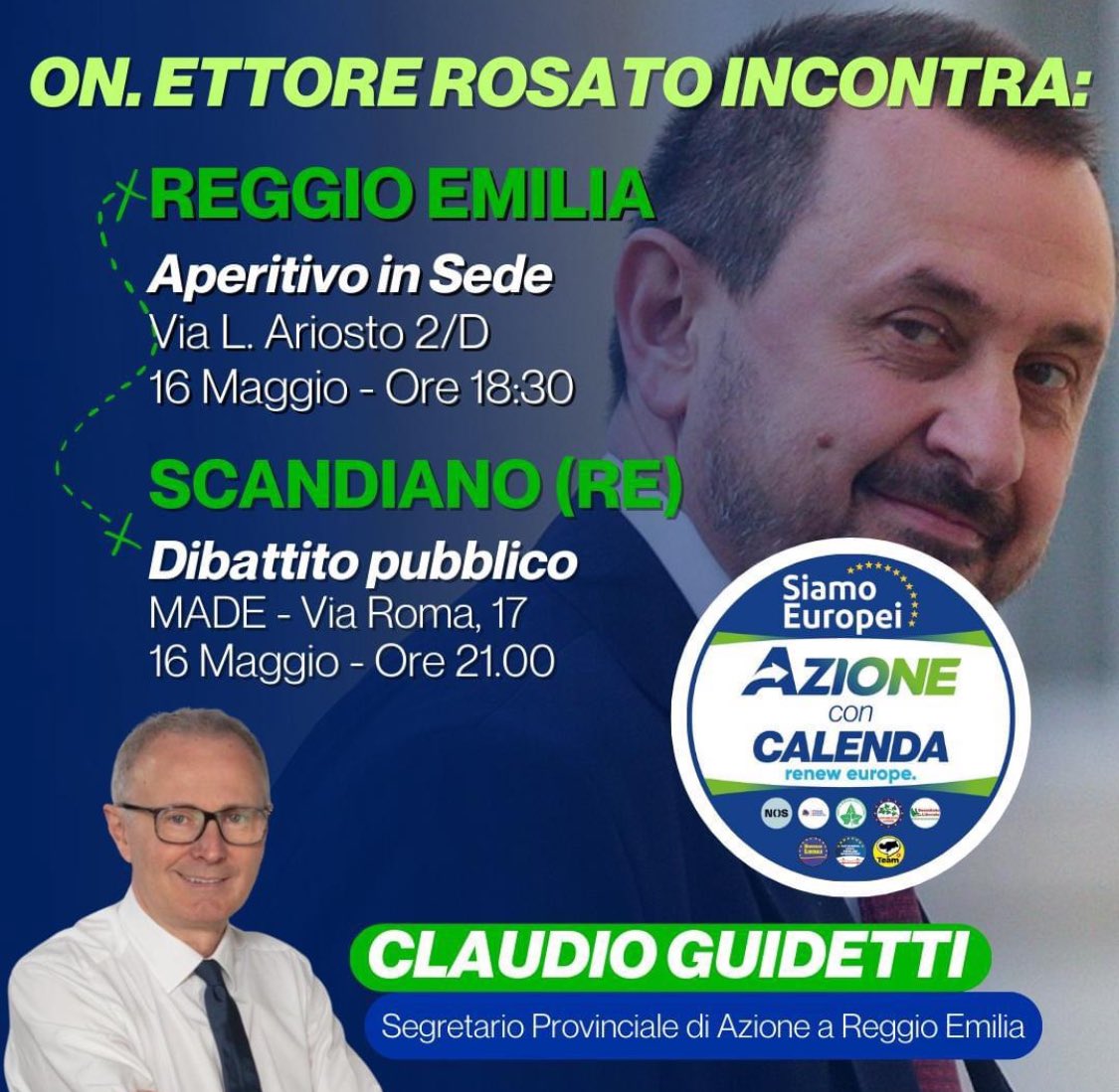 Domani sarò in #EmiliaRomagna insieme a @ClaudioGuidetti per degli incontri sul territorio. 

📌Appuntamento alle 18:30 a Reggio Emilia per un aperitivo insieme e alle 21:00 a Scandiano per un dibattito pubblico su Europa e sul nostro progetto per il futuro dell’Unione. 
Vi…