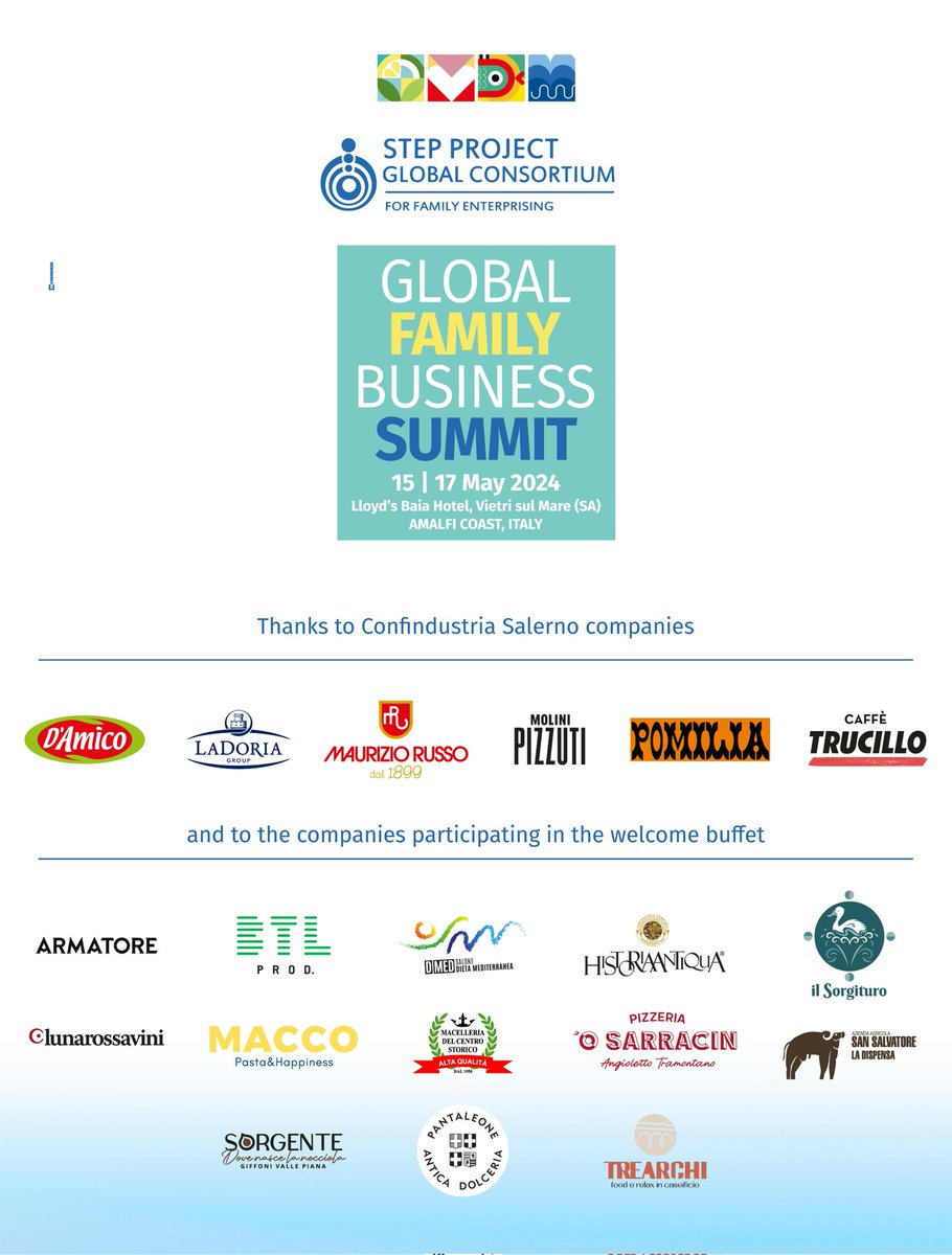 We're excited to kickstart the 2024 Global Family Business Summit! Join us for the May 15, 2024 Welcome Reception, hosted by the
Confindustria Salerno group. Special thanks to them and all of their partner companies for their invaluable support.

#SPGCSummit2024 #familybusiness