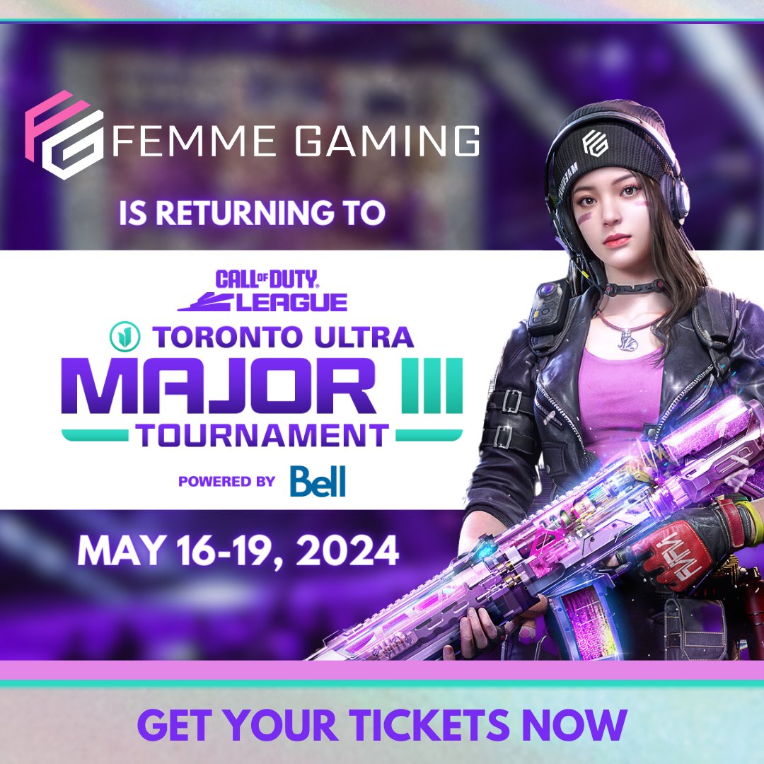 🎮 Excited to announce: #FemmeGaming is back for the @CODLeague  @TorontoUltra  Major III! 🌟
Unwind and recharge in style at the FG Lounge 😎

 📅 May 16-19, 2024 

Join us for the ultimate #CODLeague showdown. 
Who's ready? 🔥👾
 
#TorontoUltra #Esports #GamingCommunity