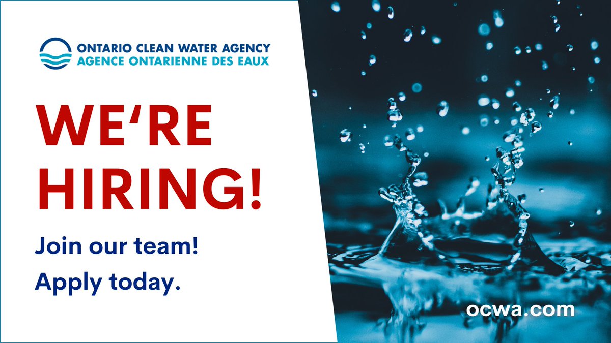 OCWAnews's tweet image. New jobs are posted on OCWA's website! We're looking for:
💧Water &amp;amp; Wastewater Operator 
💧Utility Plant Electrician Operator
Apply today!
ocwa.com/join-ocwa/job-…
#jobs #careers #ontario